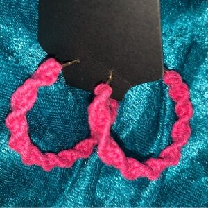 Macramé Pink Hoop Earrings